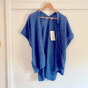 Untouched World New Zealand Eyelet Cardigan Blue Wrap Cardi 7995 One Size NWT